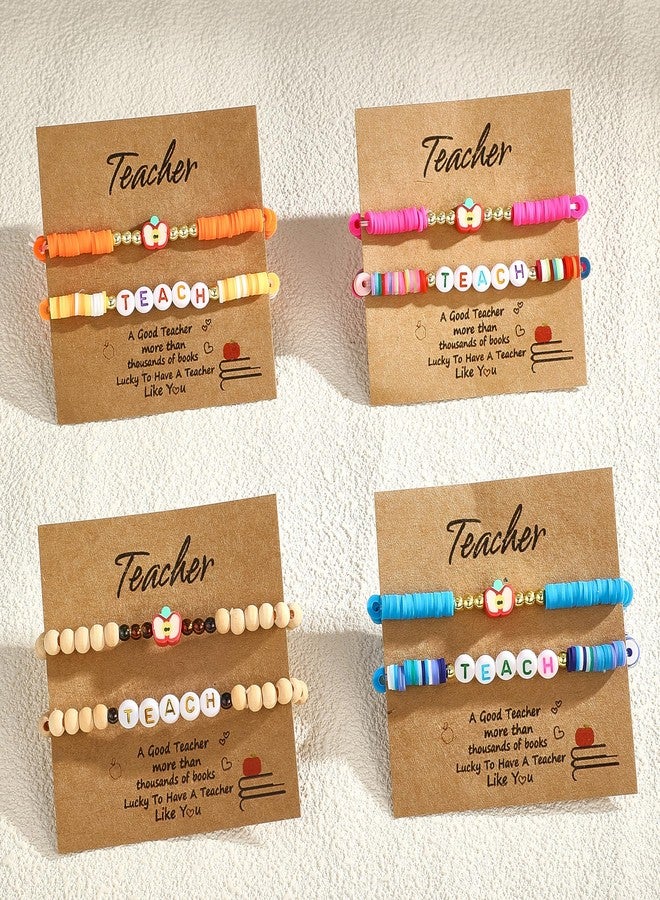 MEDOJO 18 Pcs Teacher Bracelet for Women Men Teacher Appreciation Present Color Elastic Clay Bracelet - Image 3